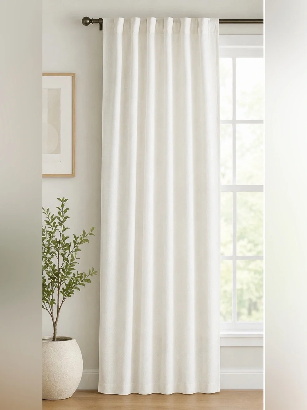West Elm Linen Cotton Curtain Panel 48x96 White Rod Pocket Back Tab